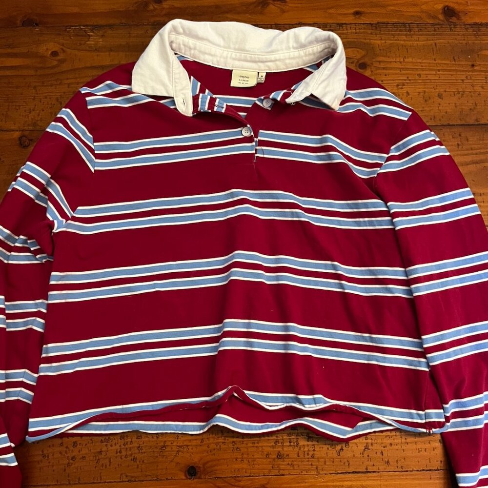Long Sleeve Striped Crop Sweatshirt Polo Top